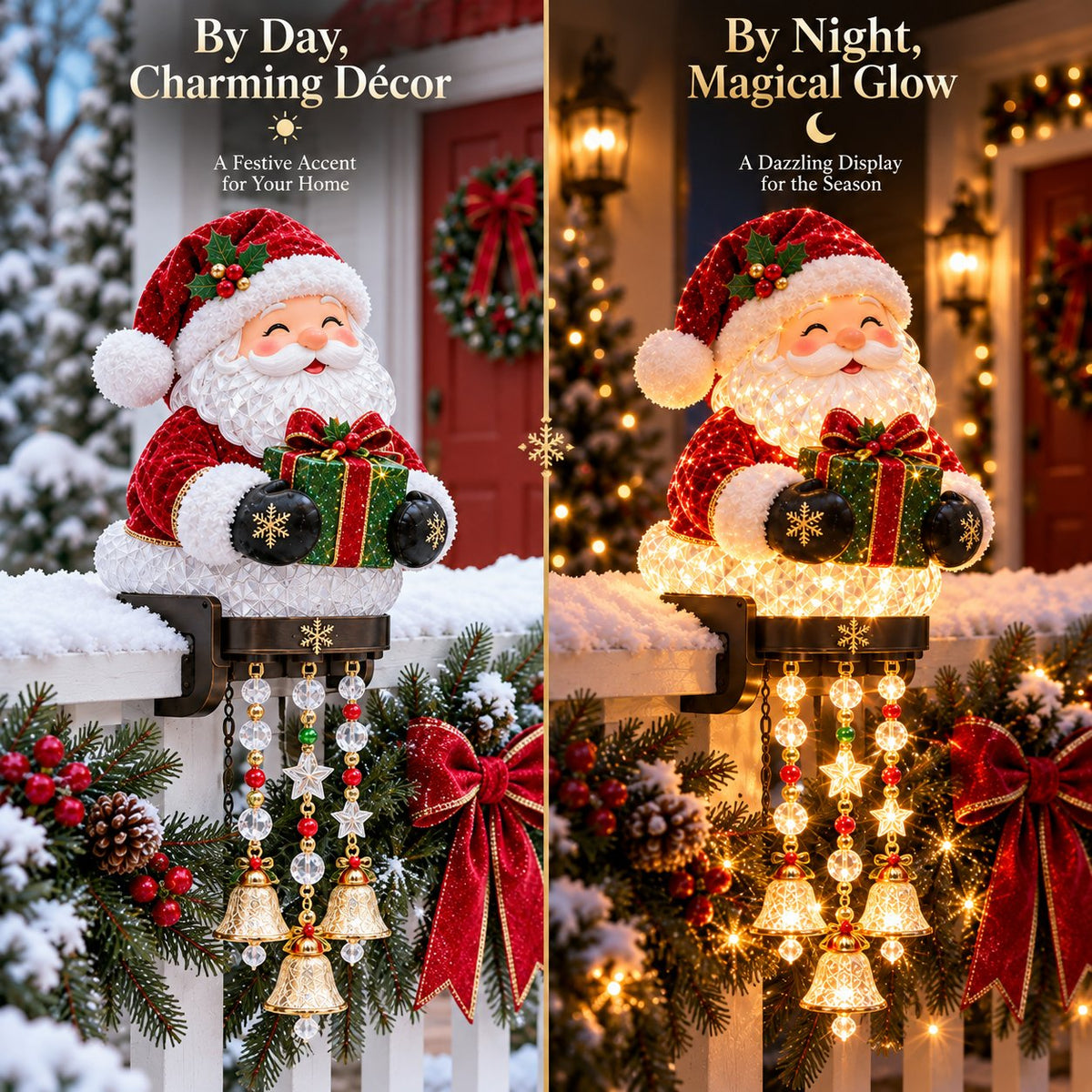 Christmas railing decorations day and night