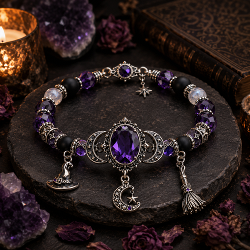 🔮 Witch’s Crystal Moon Charm Bracelet