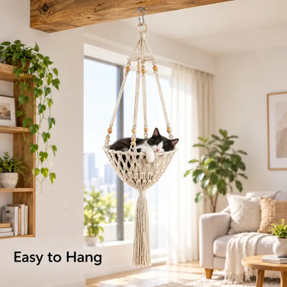 Handwoven Cotton-Rope Hanging Cat Bed for Cozy Elevated Rest