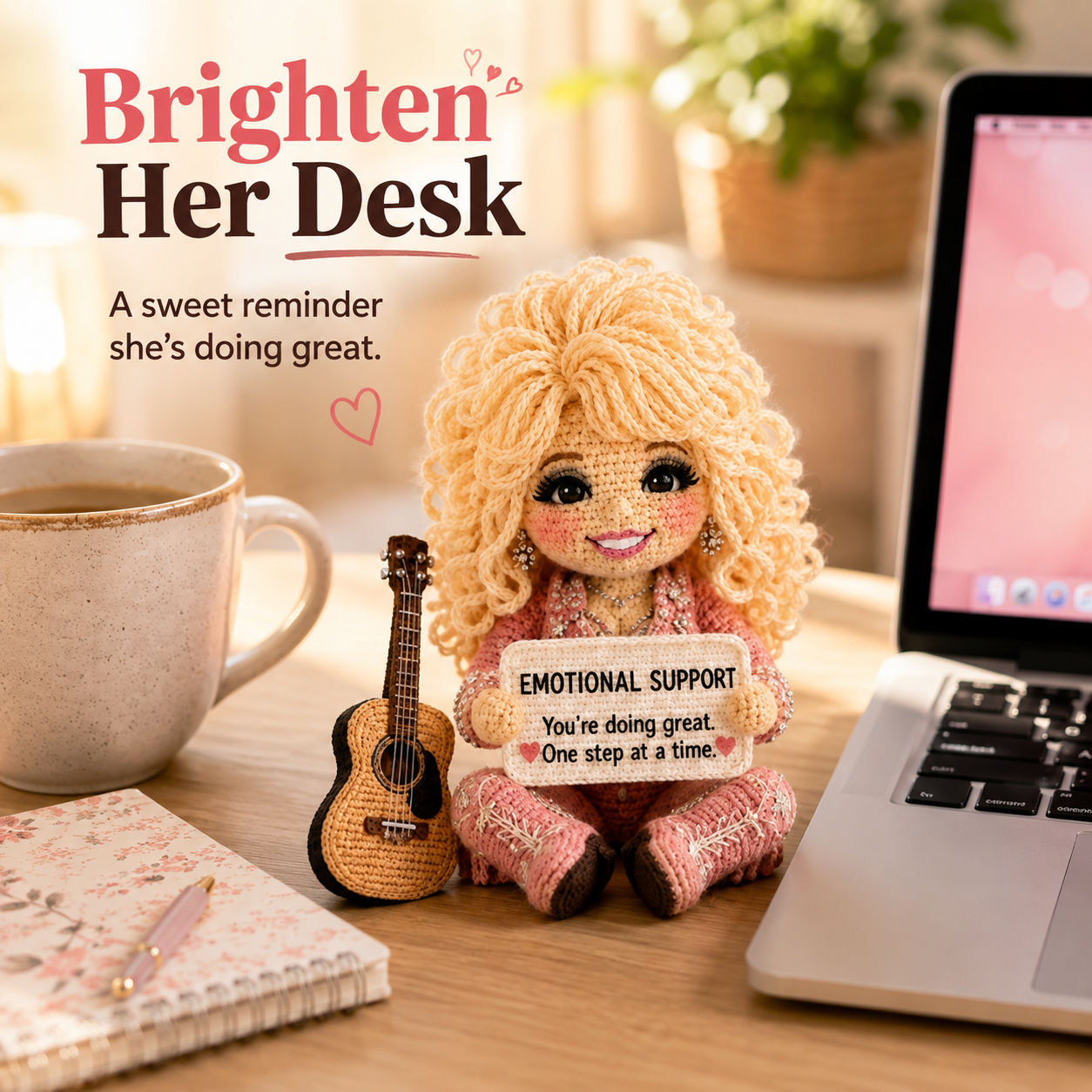 Little Emotional Support Friend – Handmade Crochet Encouragement Doll with Mini Guitar