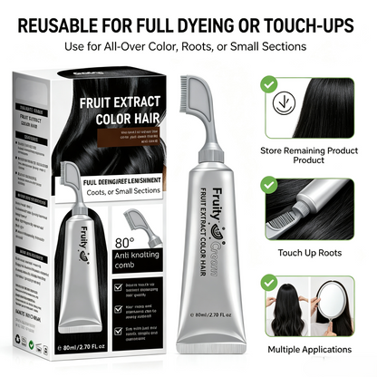 Fruit Extract Hair Dye Comb / Hair Dye Cream — Portable Home Use, Gentle Plant-Based Hair Dye, Reusable No Mix Hair Color✨