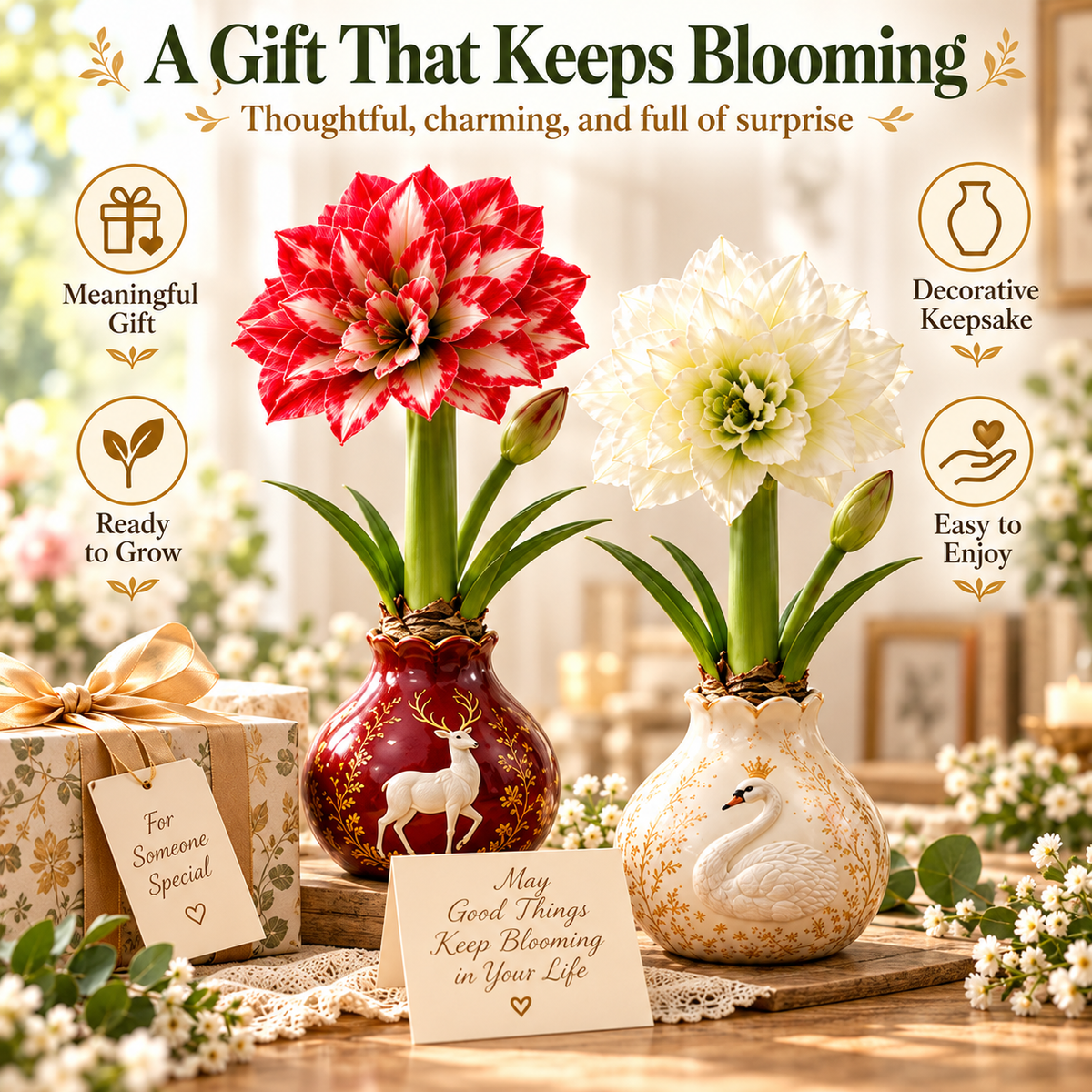 Grow Your Own Amaryllis – Blooming Gift Pot with Decorative Animal Vase