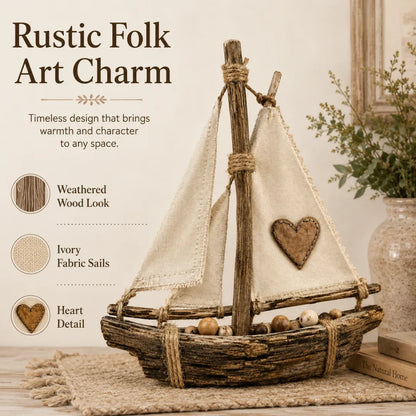 Lighted Rustic Sailboat Decor with Warm LED Glow