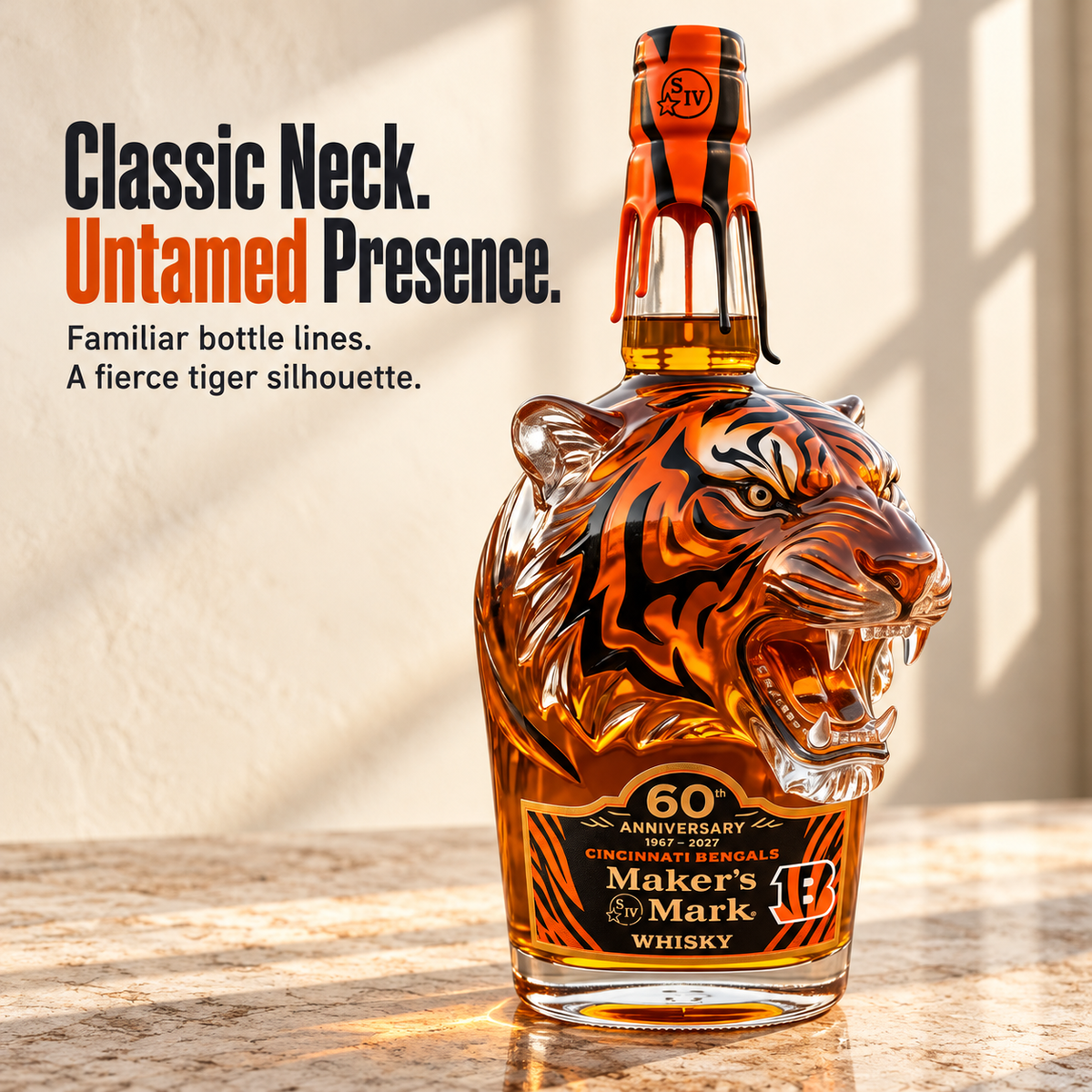 The BENGALS×Maker's Mark 60TH ANNIVERSARY Special Edition Bourbon Bottle