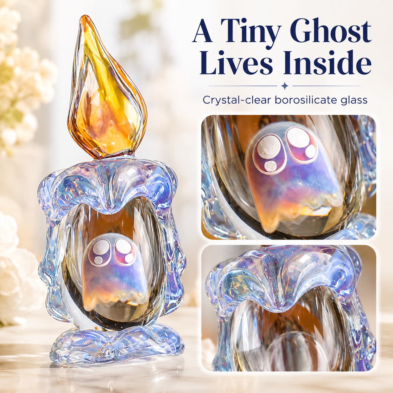Tiny Ghost in a Glass Candle – Sun-Catching Collectible Figurine
