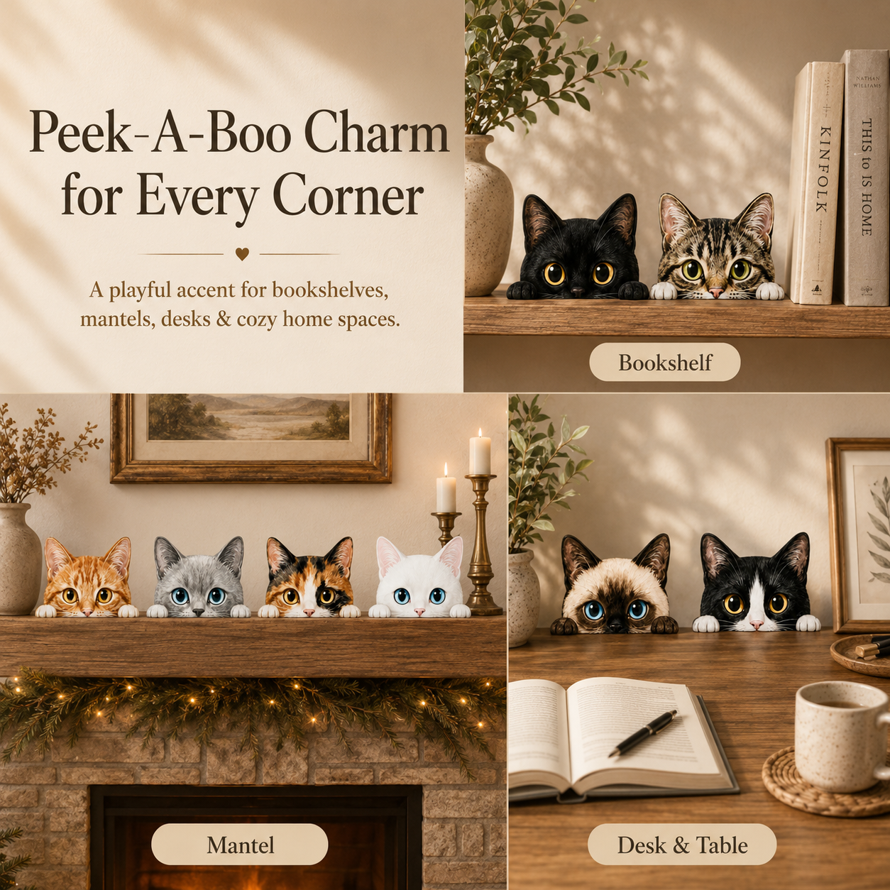 Peeking Cat Shelf Sitter Decor