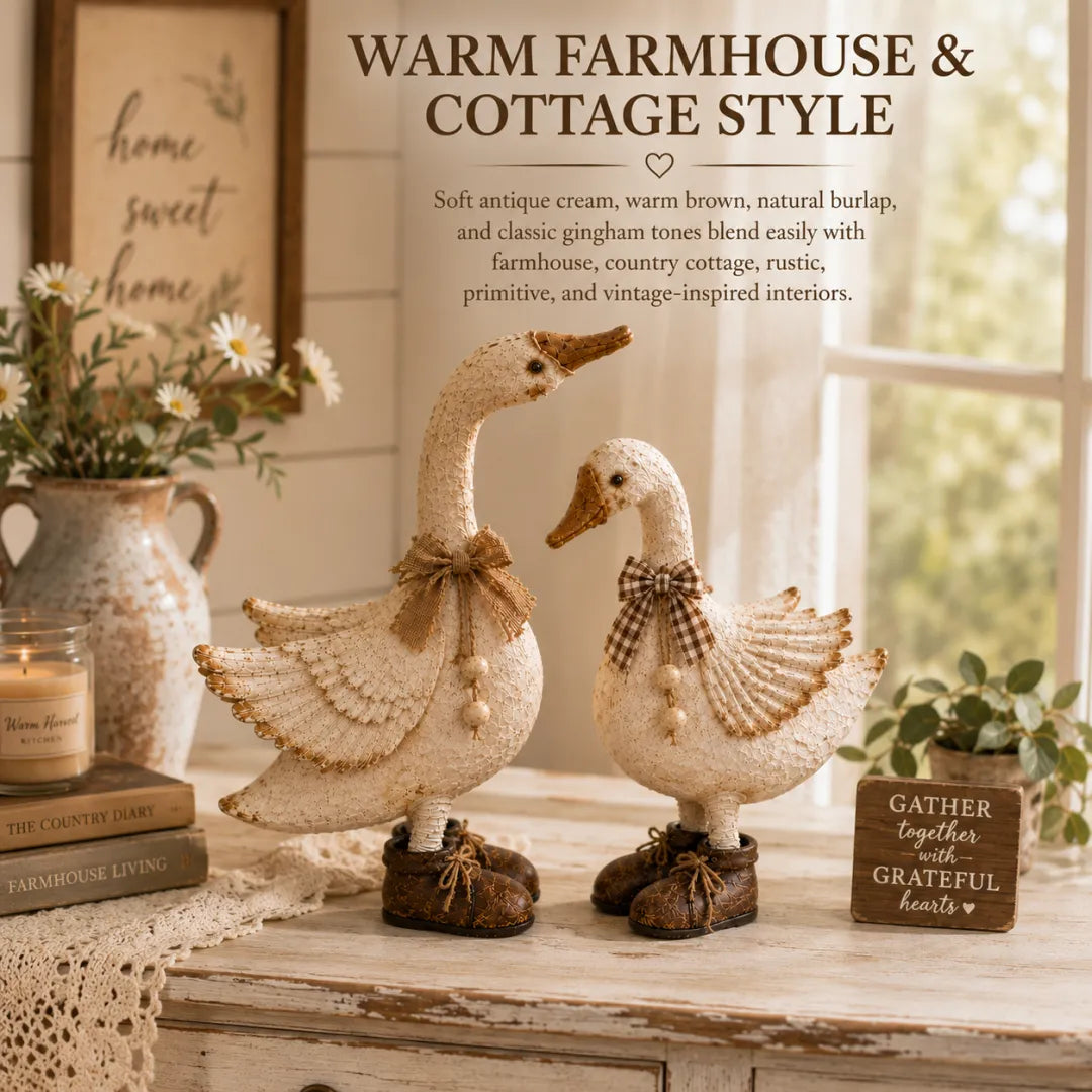 Charming Farmhouse Goose Pair with Vintage Boots