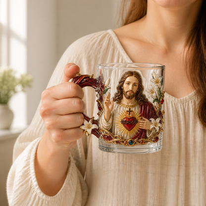 3D Christian Glass Mug – Jesus & Virgin Mary Faith Gift for Mom, Grandma & Believers