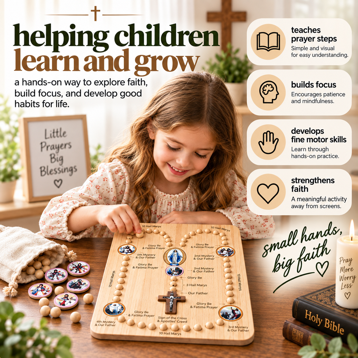 Child learning to pray the Rosary