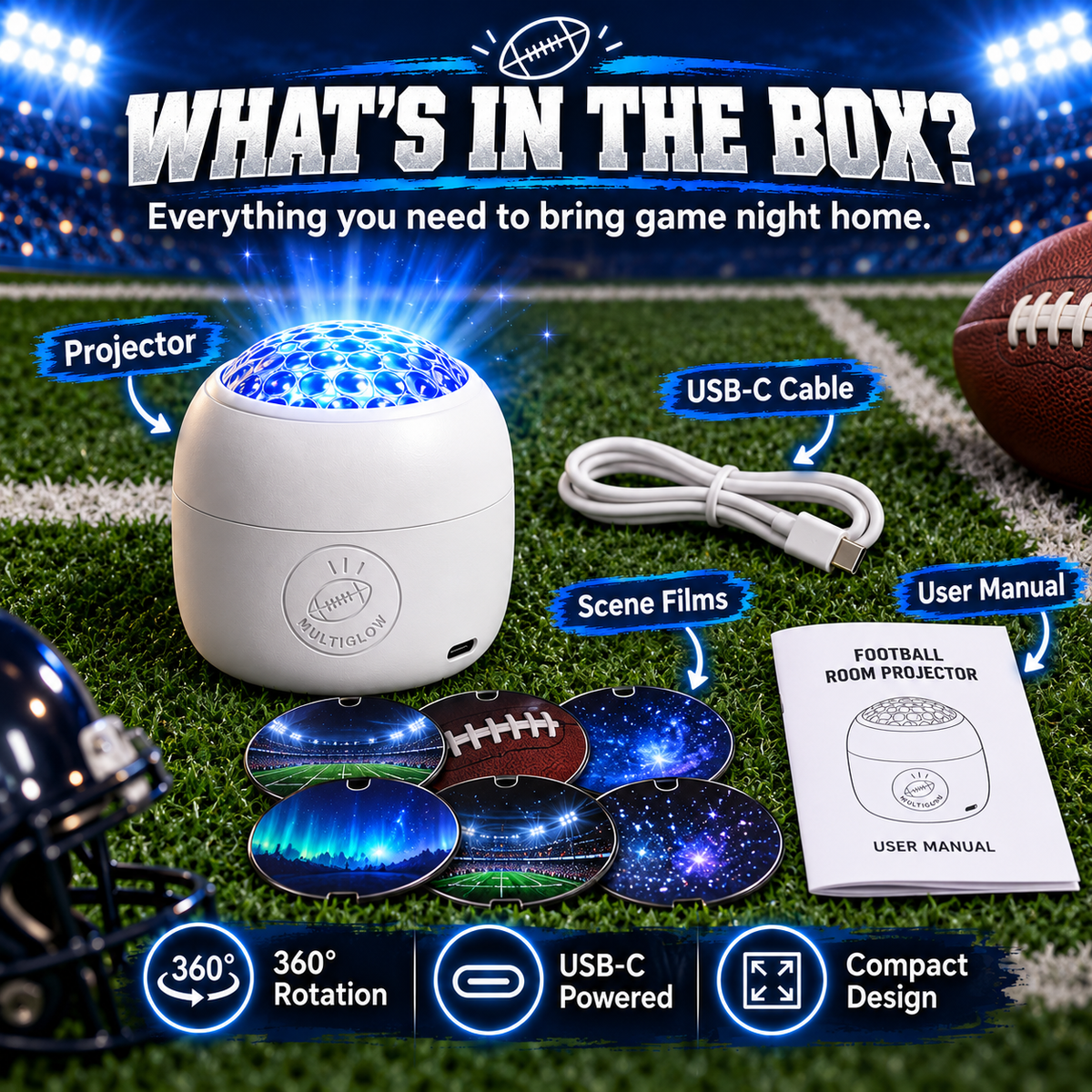 Football room projector package contents