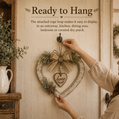 Rustic Farmhouse “Home” Heart Wreath – Ready-to-Hang Country Wall Decor