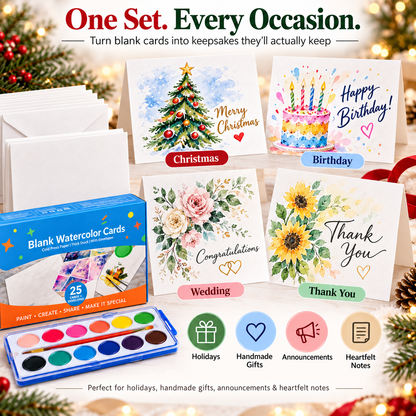 Create-Your-Own Watercolor Cards – 25 Premium Blank Cards & Envelopes
