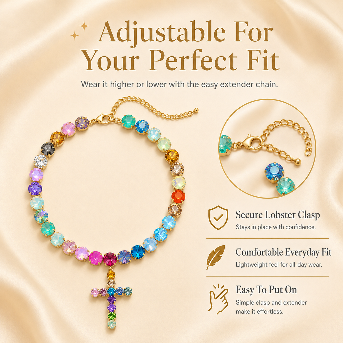 Adjustable crystal necklace clasp and extender