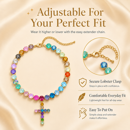 Colorful Crystal Cross Necklace – Sparkling Adjustable Statement Jewelry