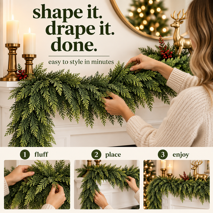 Lush Faux Cedar Christmas Garland – Realistic Evergreen Holiday Decor