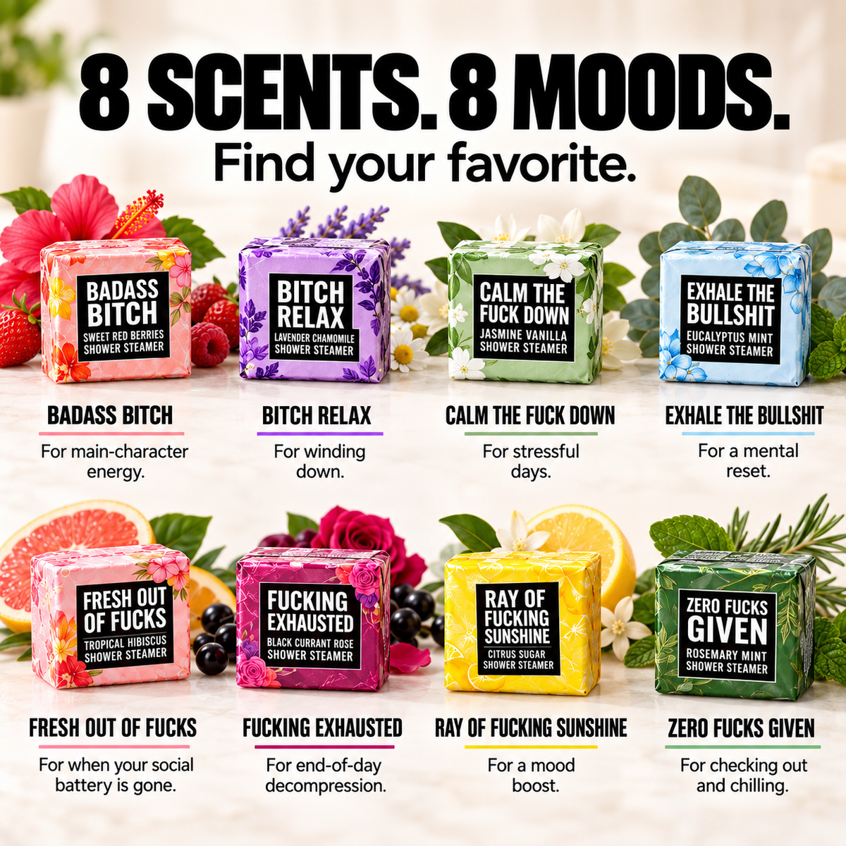 Eight shower steamer scents and moods