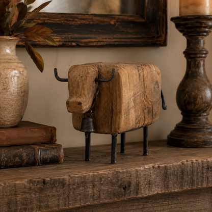 Vintage Primitive Farm Animal Sculptures – Rustic Wood & Metal Collection