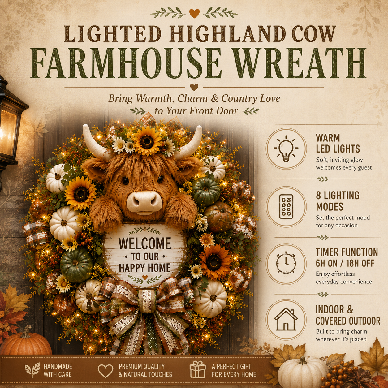 Highland Cow Welcome Wreath