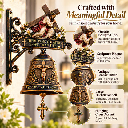 Christian Home Blessing Bell – Jesus Cross Wall Decor for Entryway & Porch