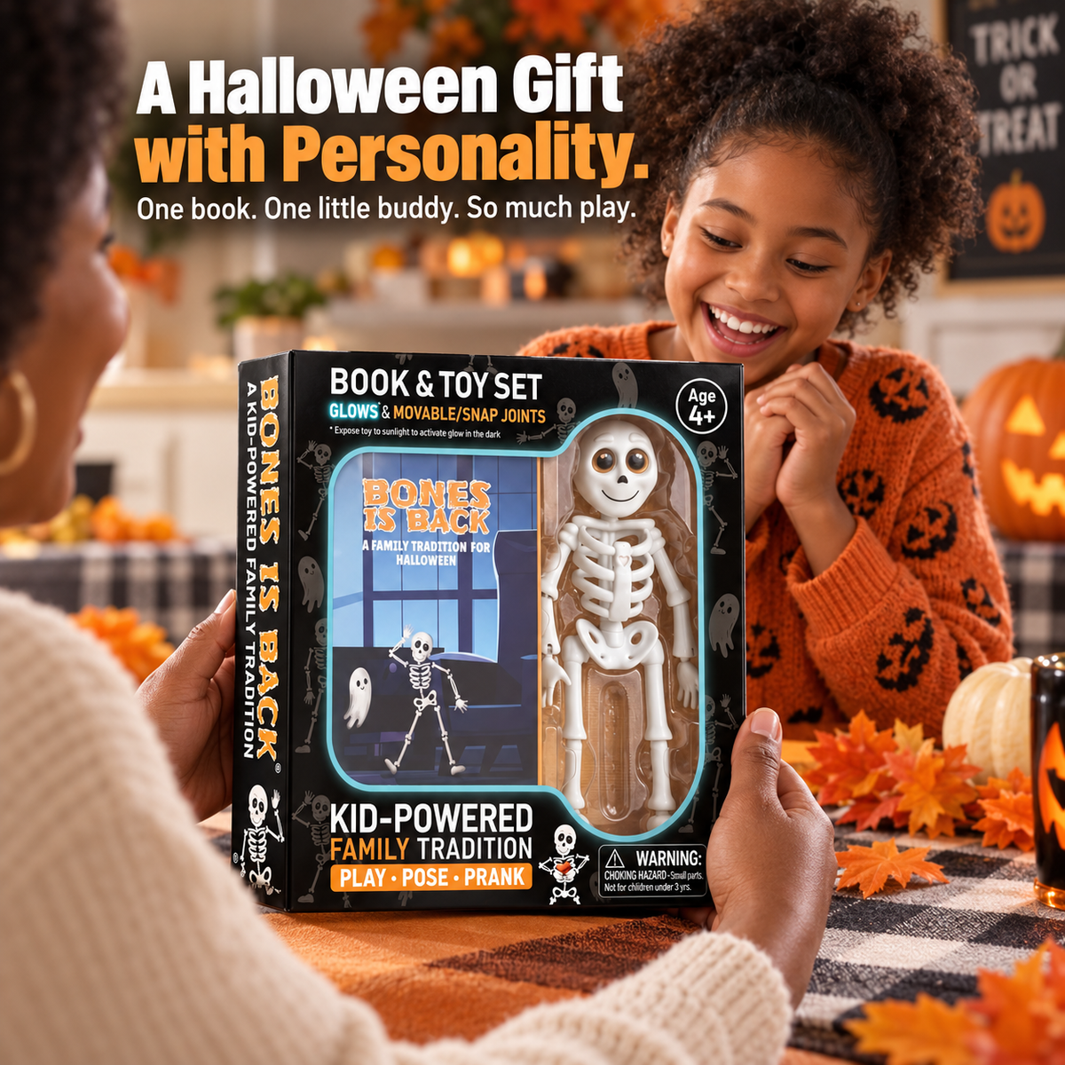 Halloween book and skeleton gift set