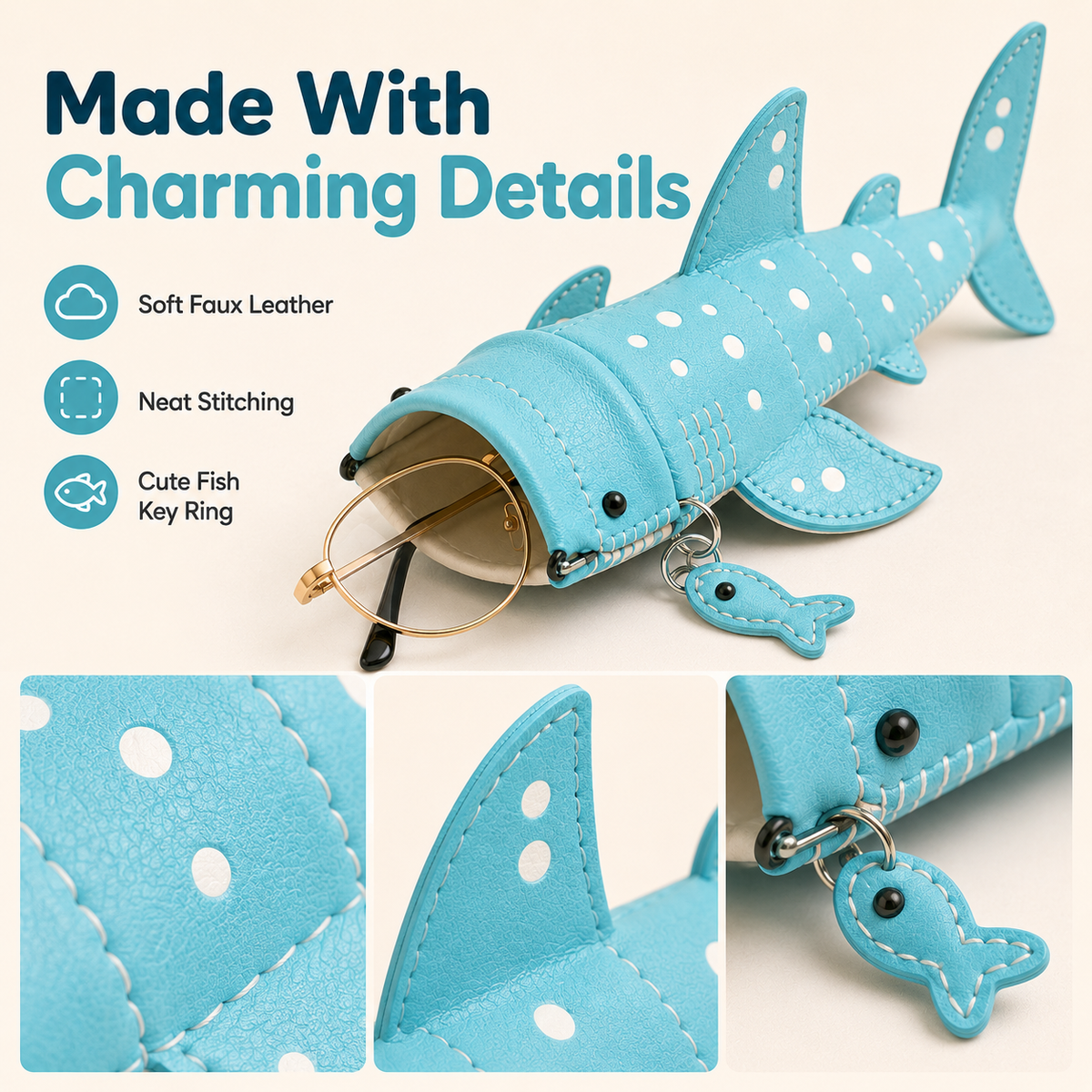 Shark case material and stitching details