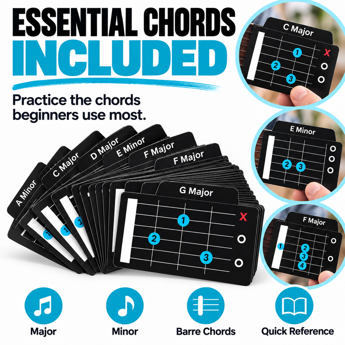 Learn Guitar Chords Faster – Beginner Fretboard Guide Cards