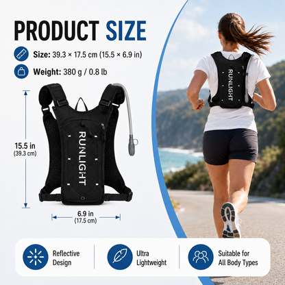Running Vest,Lightweight Adjustable Chest Pack with Pistol Holster, Pack with 1.5L Water Bladder, Reflective Running Hydration Vest