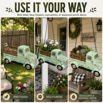 Vintage Mint Green Truck Hanging Bird Feeder