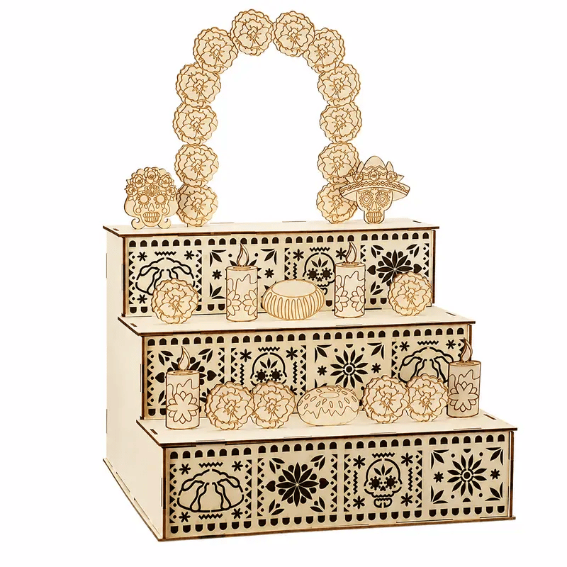 Day of the Dead Wooden Altar Display Set | 💕Death is not the end of life, forgetting is