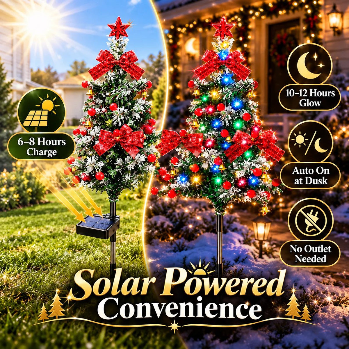 Solar Cedar Christmas Tree Lights| Festive Outdoor Holiday Decor