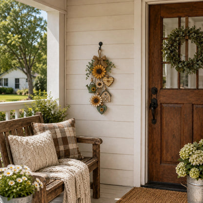 🌻Rustic Wooden Garden-Themed Hanging Ornament with Remote Control Fairy Lights