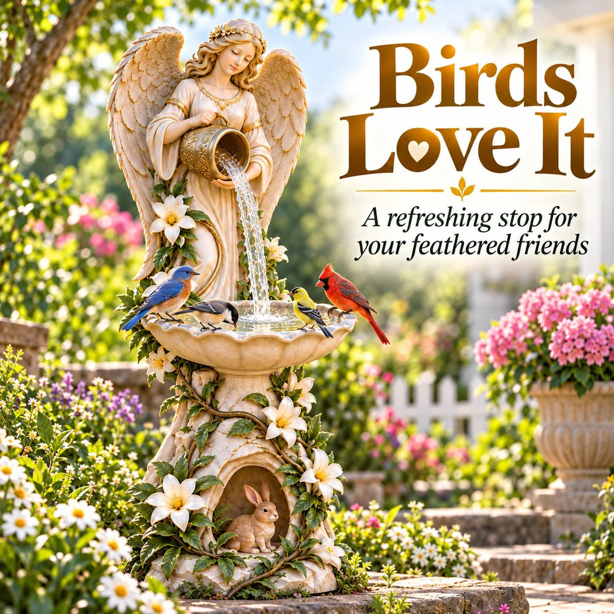 ☀️ Solar Angel Starlight Bird Waterer™🪽 – Lighted Garden Birdbath & Outdoor Decor