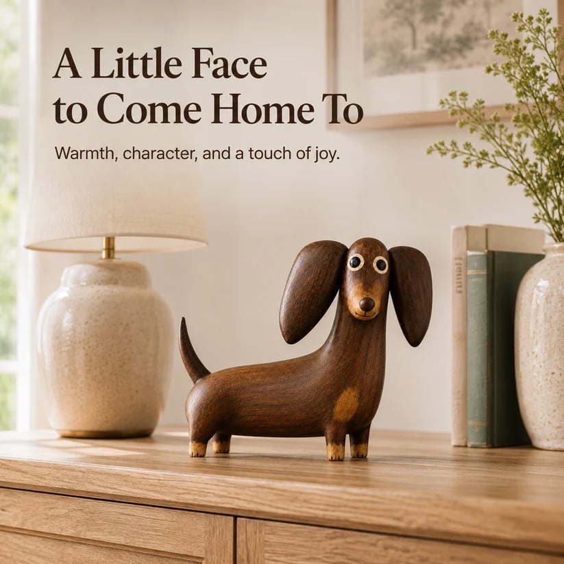 💯💡Whimsical Wood-Look Dachshund Sculpture