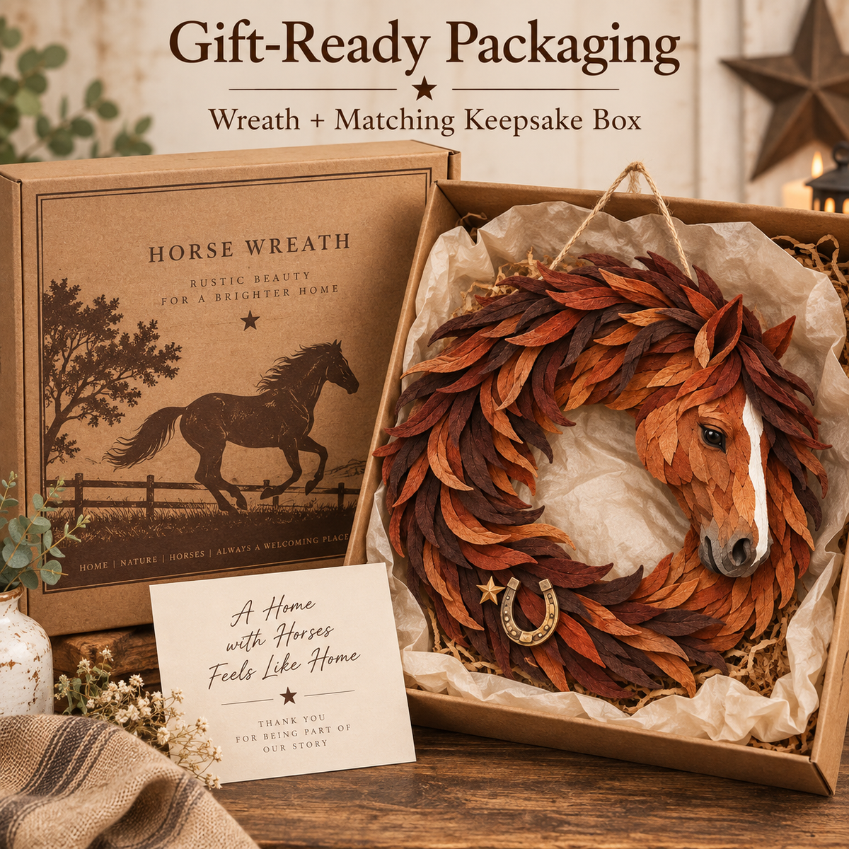 Rustic horse wreath gift-ready keepsake packaging