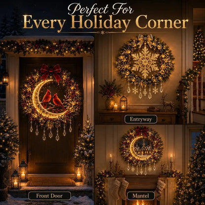 🎄✨ Christmas Moonlight Wreath Collection – Lighted Holiday Door Decor