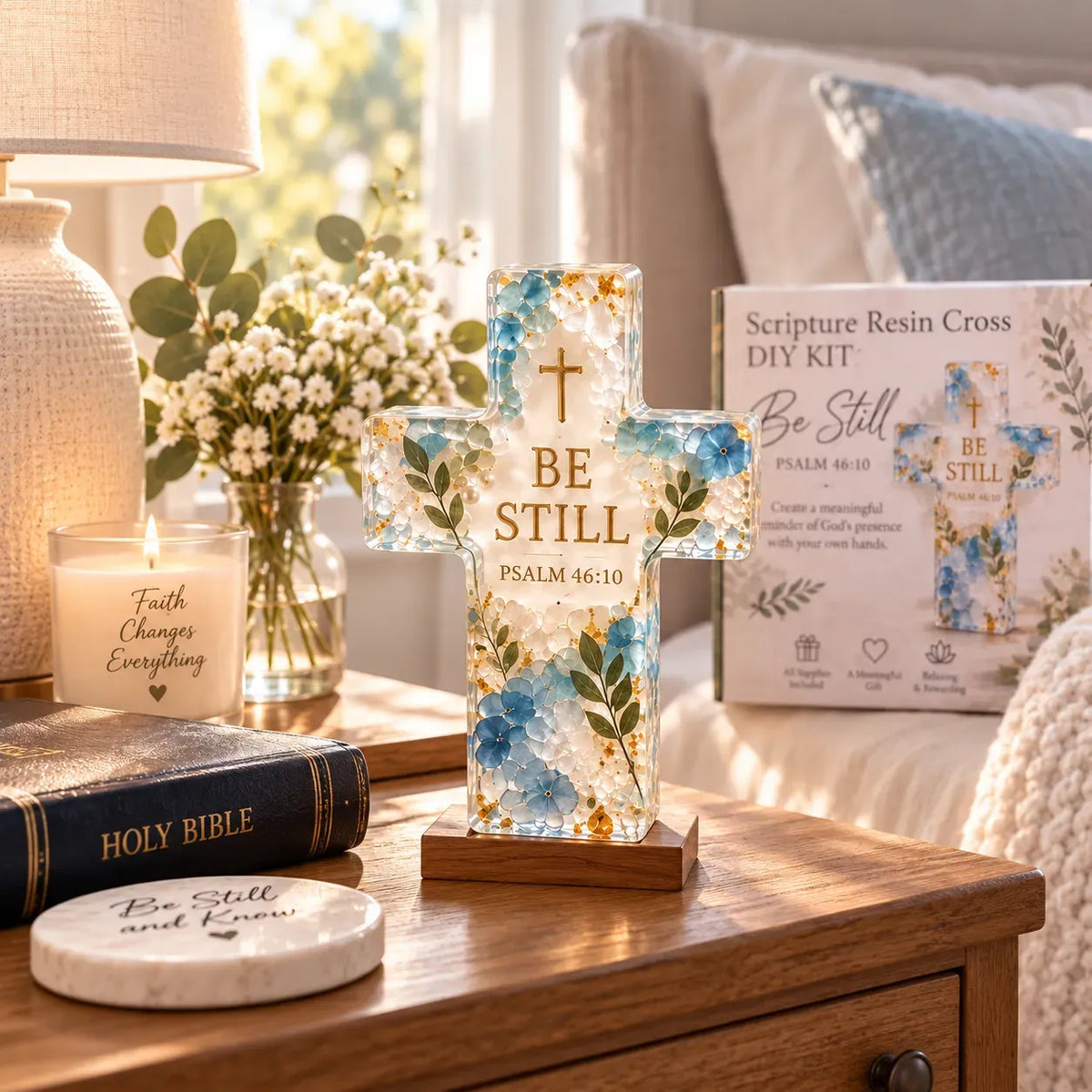 ✝️🌸 Faithful Floral Resin Cross Craft Set – Complete Beginner DIY Keepsake Kit
