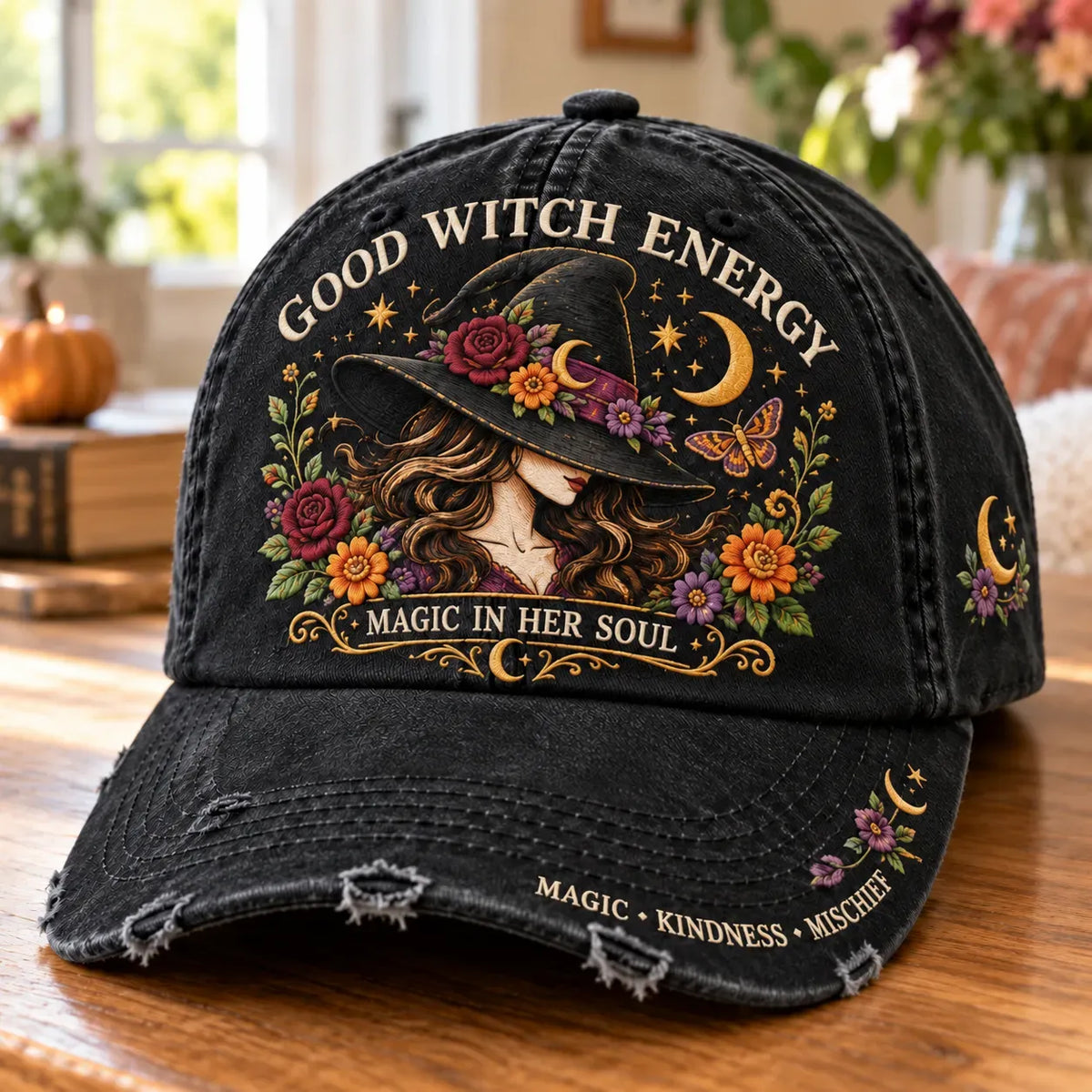 🔥Last Day 50% OFF 🌙 Good Witch Energy Floral Witch Baseball Cap