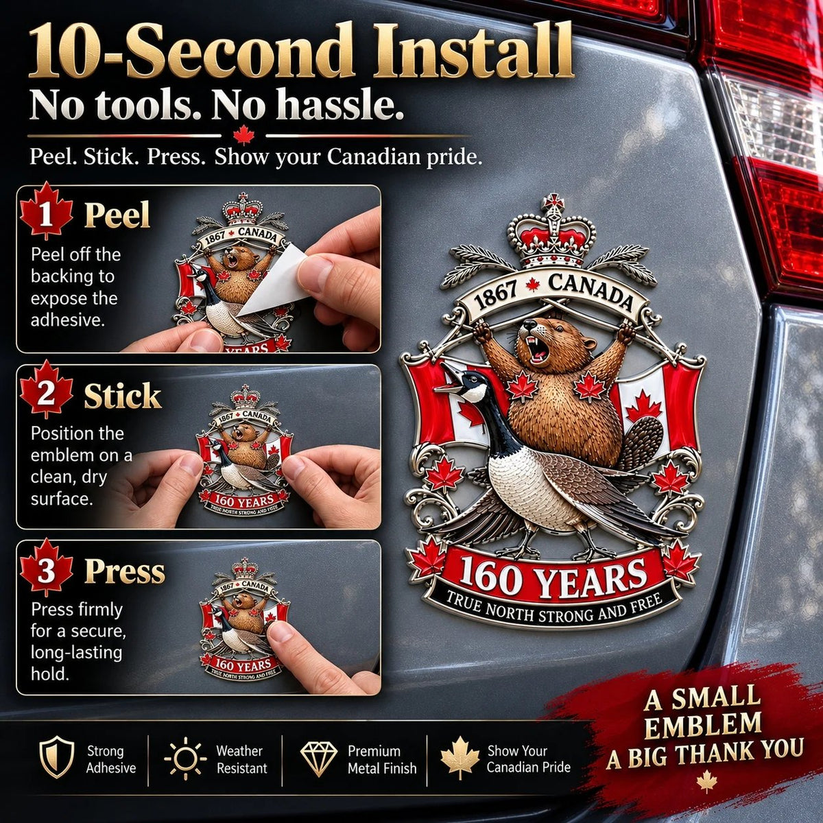 🍁Canada 160th Anniversary “True North Strong and Free” Tribute Metal Car Emblem