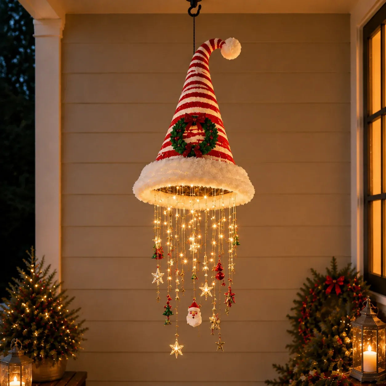 🎅 Lighted Santa Hat Hanging Chandelier 🎄