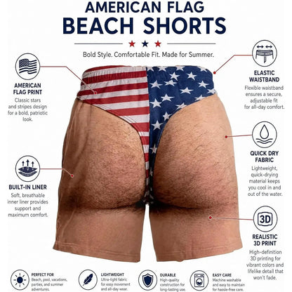 🌊🩳Funny American Flag Swim Trunks for Men – Unique Summer Gift for Beach Lovers