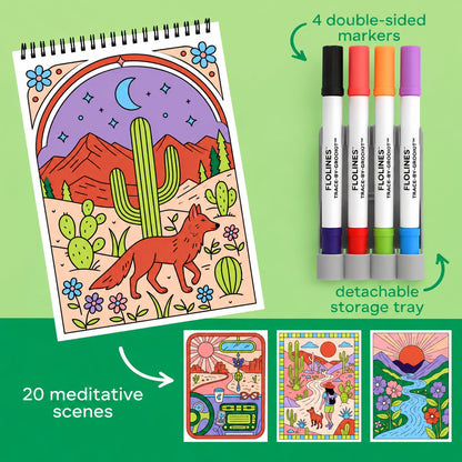 🌿 Trace-By-Groove Guided Flow Art Coloring Pad with Double-Sided Markers 🎨