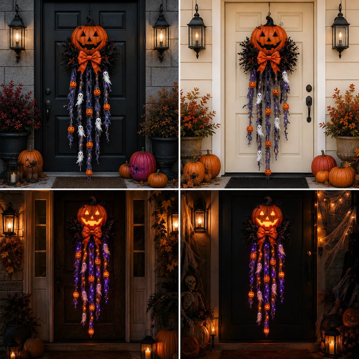 👻🎃 Spooky Glow Door Cascade – Lighted Halloween Pumpkin & Ghost Entry Decor