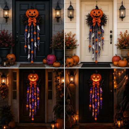 👻🎃 Spooky Glow Door Cascade – Lighted Halloween Pumpkin & Ghost Entry Decor