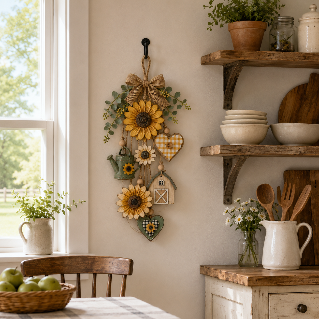 🌻Rustic Wooden Garden-Themed Hanging Ornament with Remote Control Fairy Lights