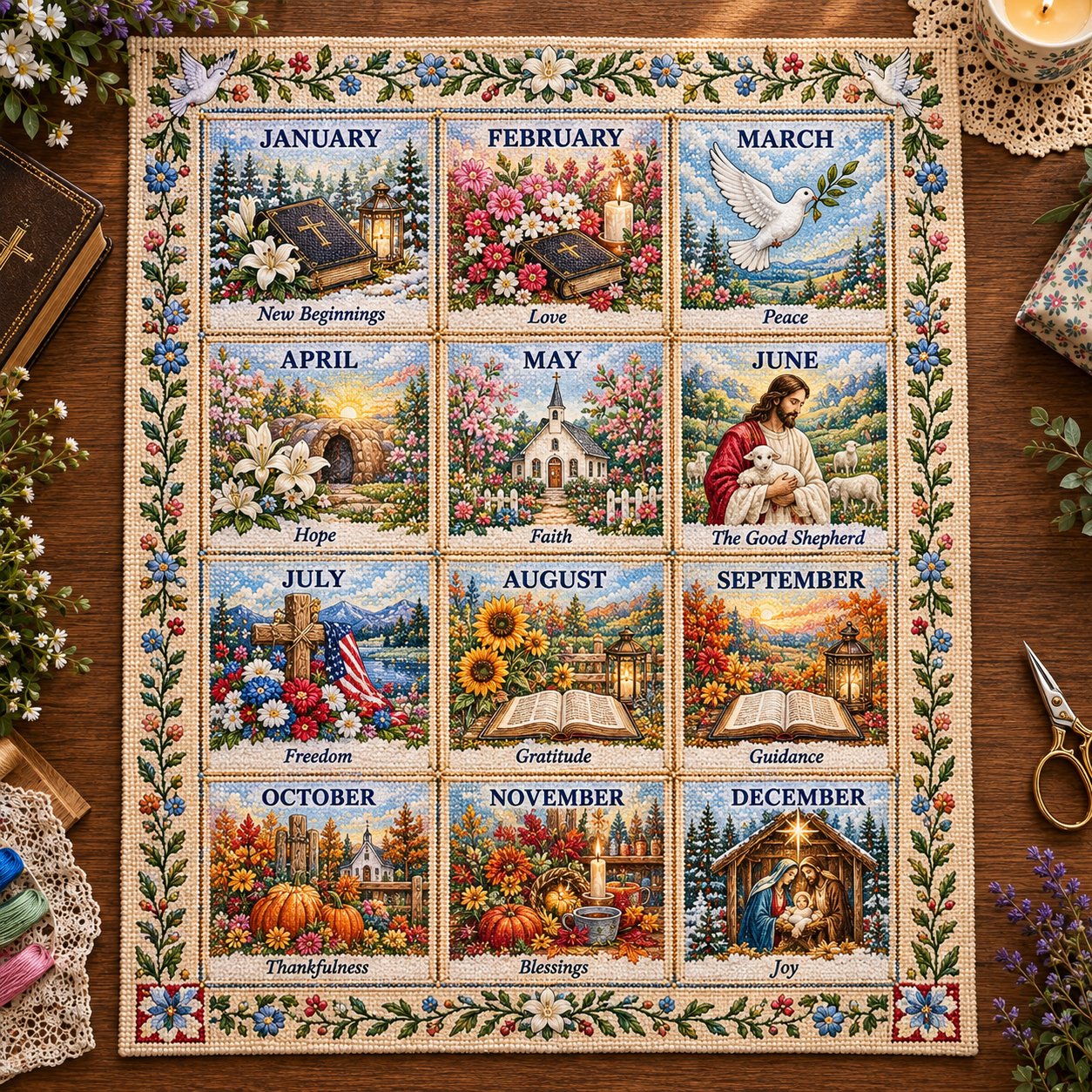 🧵🌷 Stitch the Seasons – 12-Month Embroidery Sampler Collection