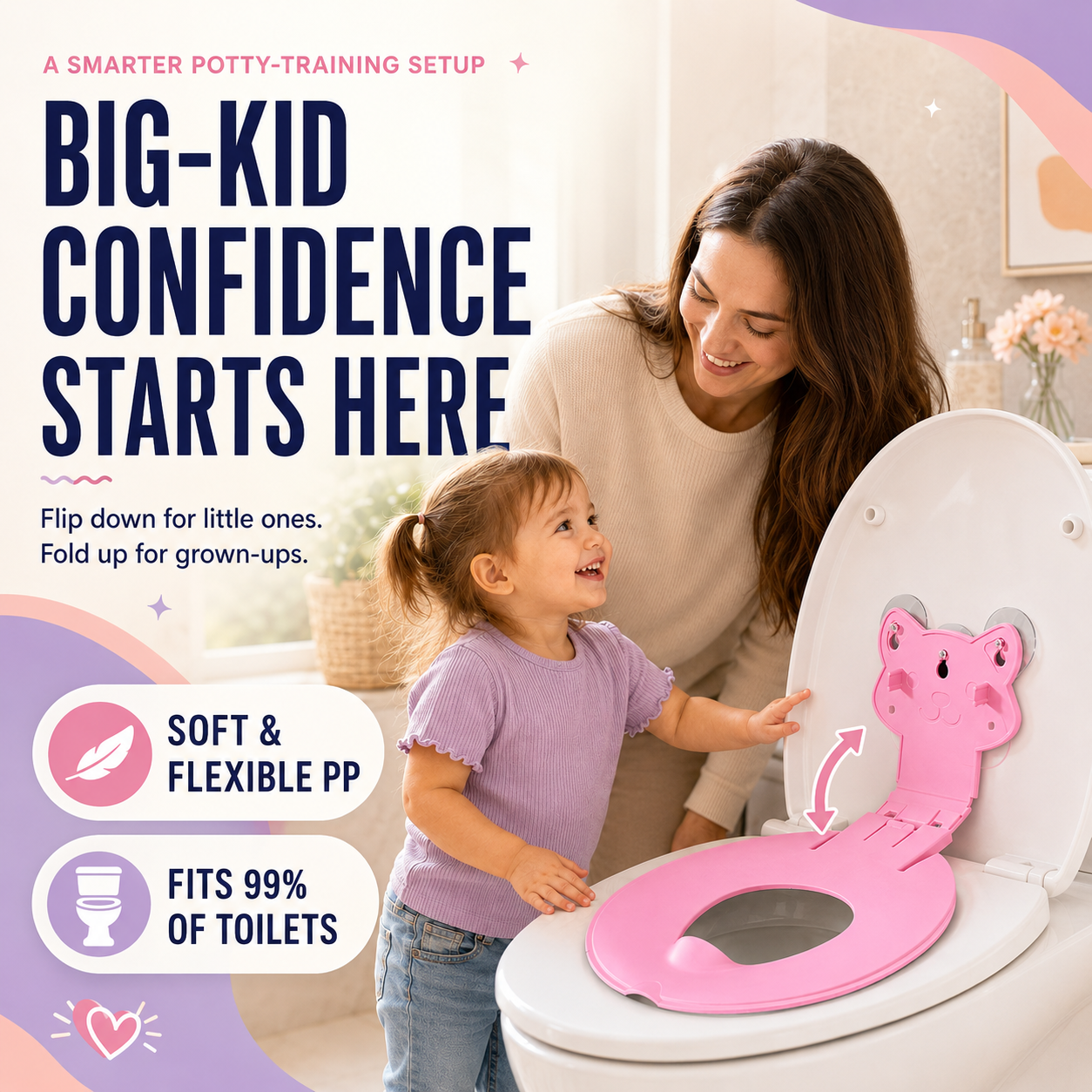 🐻🚽 Family Flip-Down Potty Seat – Space-Saving Toilet Trainer for Toddlers