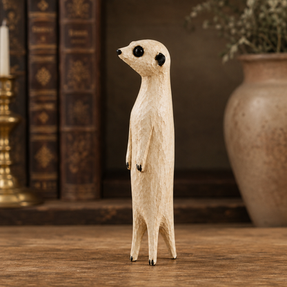 Hand-Carved Wooden Meerkat Sculpture