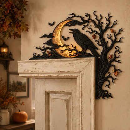 🐦‍⬛🌕 Midnight Raven Doorway Accent – Gothic Harvest Moon Corner Decor