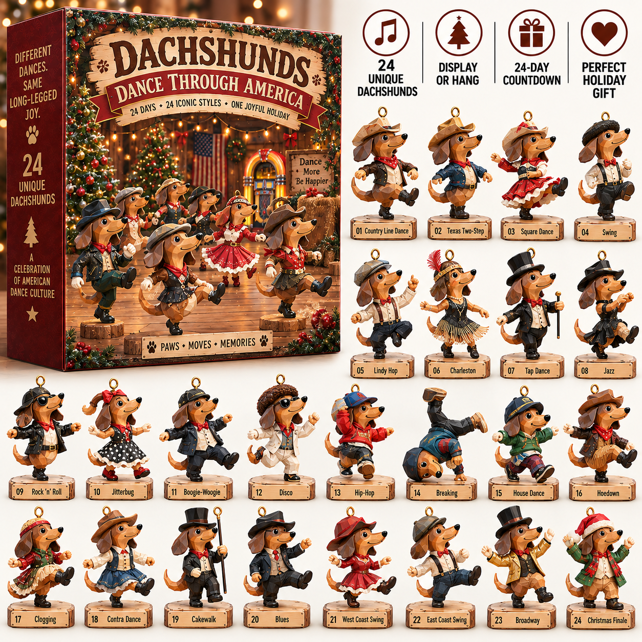 Dachshund dance collection box and 24 dancer characters