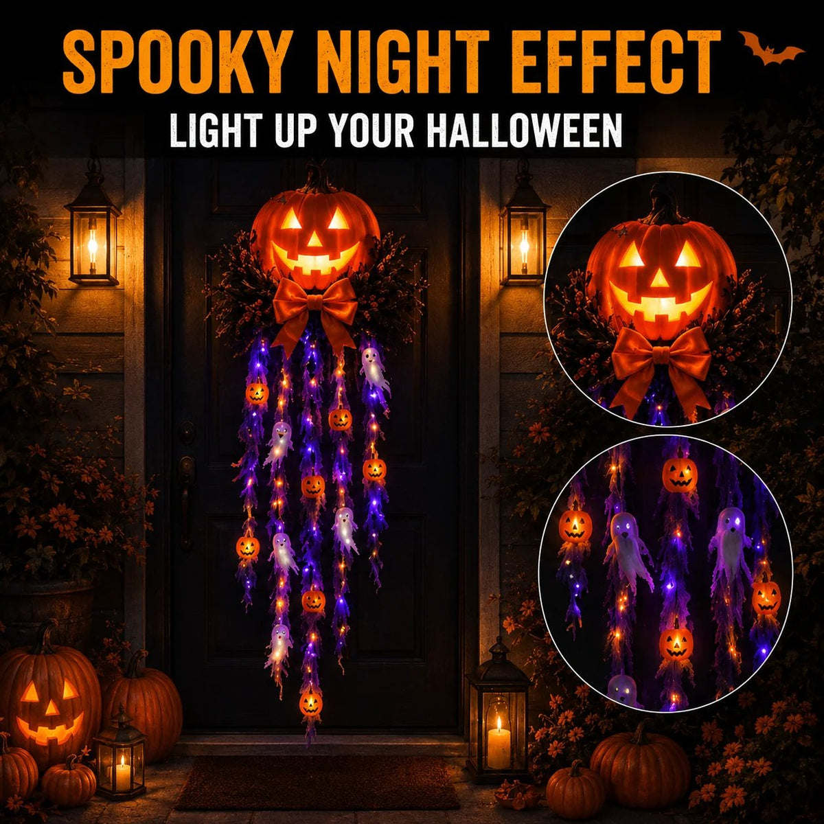 👻🎃 Spooky Glow Door Cascade – Lighted Halloween Pumpkin & Ghost Entry Decor